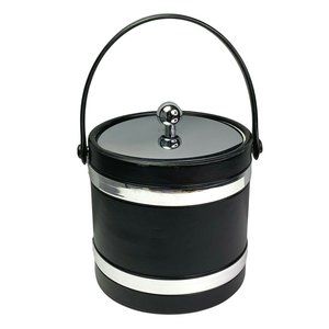 Vintage Kraftware Ice Bucket Black Chrome Large with Lid Handle Mancave Bar